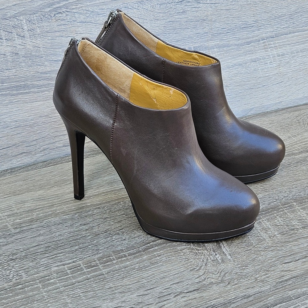 Nine West HAYWIRE Dark Brown Leather Platform Stiletto Ankle Booties Mens 6M